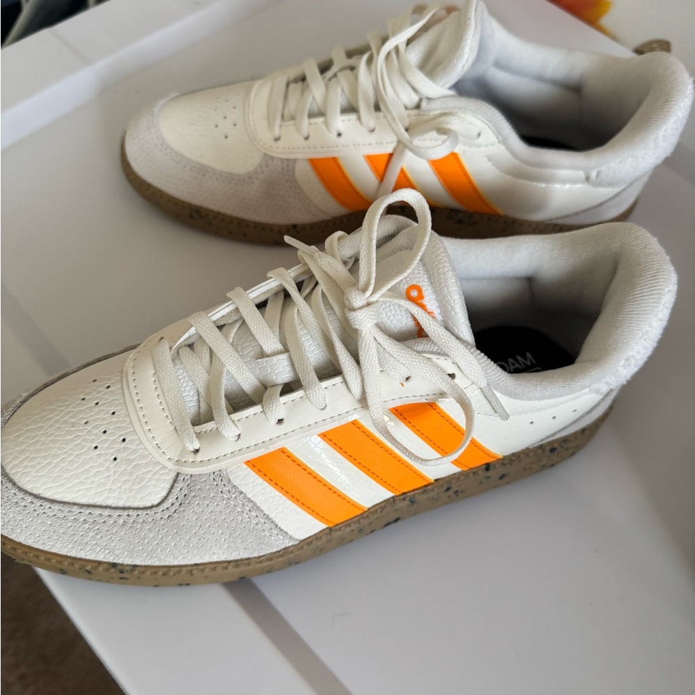 Adidas White and Bright Orange Trainers